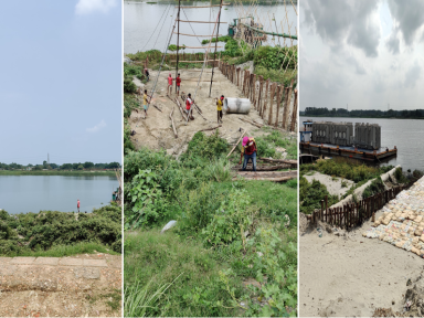 Temporarry jetty preparation to unload heavy cargo from barge