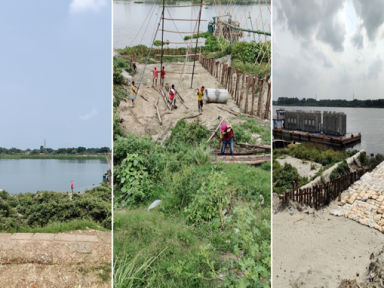 Temporary jetty preparation to unload heavy cargo from barge